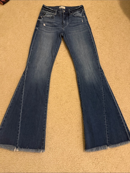 KanCan Denim - KanCan Dark Blue Flare Jeans with Raw Hem